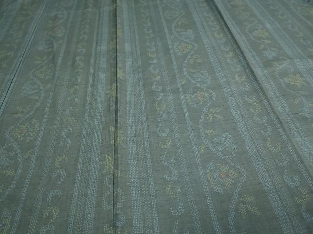 平和屋着物▽結城紬 単衣 花唐草文 正絹 逸品 未使用 DAAV9677sf