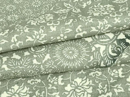 平和屋着物▽上質な紬　型染　単衣　花唐草文　正絹　逸品　DAAV9678sf
