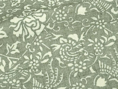 平和屋着物▽上質な紬　型染　単衣　花唐草文　正絹　逸品　DAAV9678sf