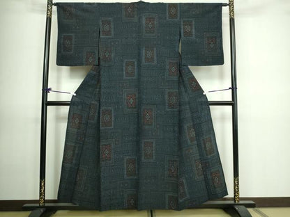 平和屋着物▽結城ちぢみ 単衣 花菱文 正絹 逸品 DAAV9679sf