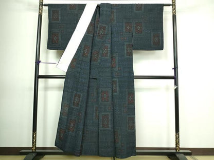 平和屋着物▽結城ちぢみ 単衣 花菱文 正絹 逸品 DAAV9679sf