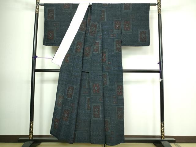 平和屋着物▽結城ちぢみ 単衣 花菱文 正絹 逸品 DAAV9679sf