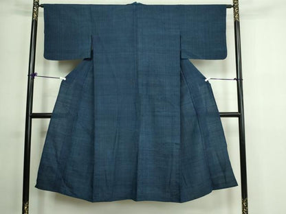 平和屋着物▽上質な紬 単衣 濃藍色 正絹 逸品 DAAV9681sf