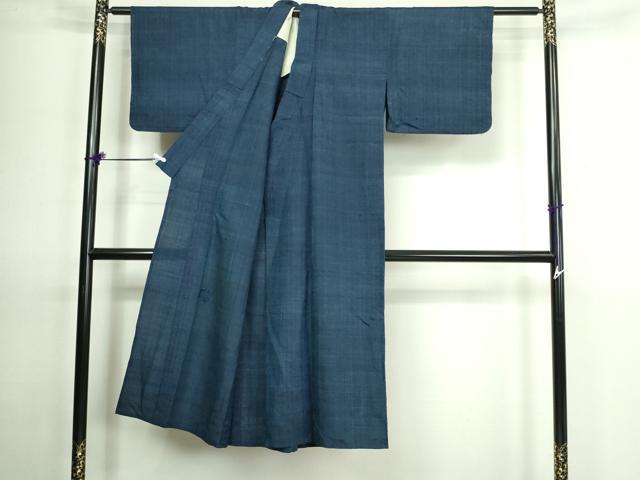 平和屋着物▽上質な紬 単衣 濃藍色 正絹 逸品 DAAV9681sf