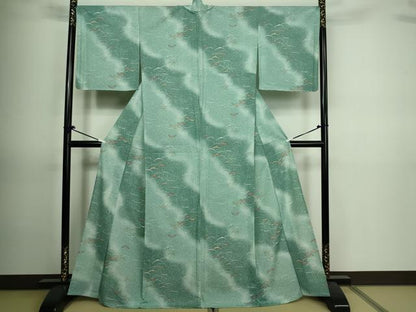 平和屋着物▽小紋 単衣 雪芝文 暈し染め 洗える着物 DAAV9686sf
