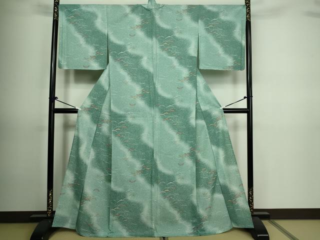 平和屋着物▽小紋 単衣 雪芝文 暈し染め 洗える着物 DAAV9686sf