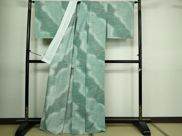 平和屋着物▽小紋 単衣 雪芝文 暈し染め 洗える着物 DAAV9686sf