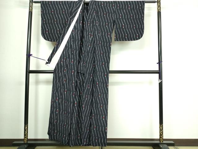 平和屋着物▽上質な紬 単衣 変わり縞 正絹 逸品 DAAV9687sf