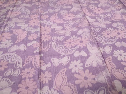 平和屋着物▽上質な紬　単衣　花蝶文　正絹　逸品　DAAV9688sf