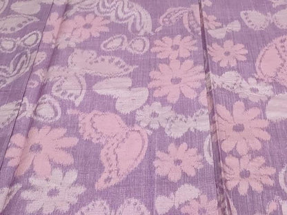 平和屋着物▽上質な紬　単衣　花蝶文　正絹　逸品　DAAV9688sf