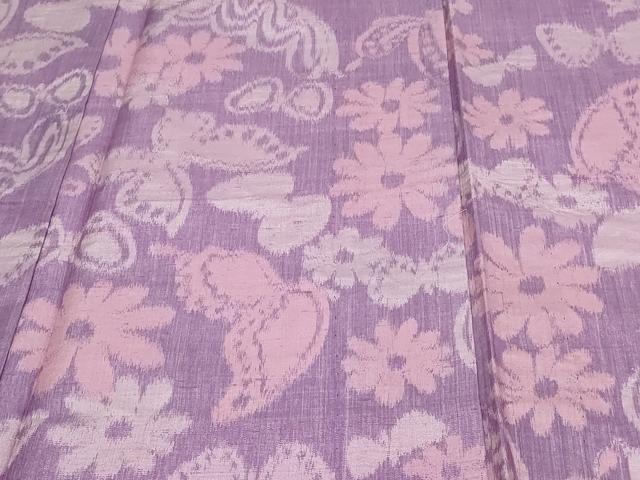 平和屋着物▽上質な紬　単衣　花蝶文　正絹　逸品　DAAV9688sf