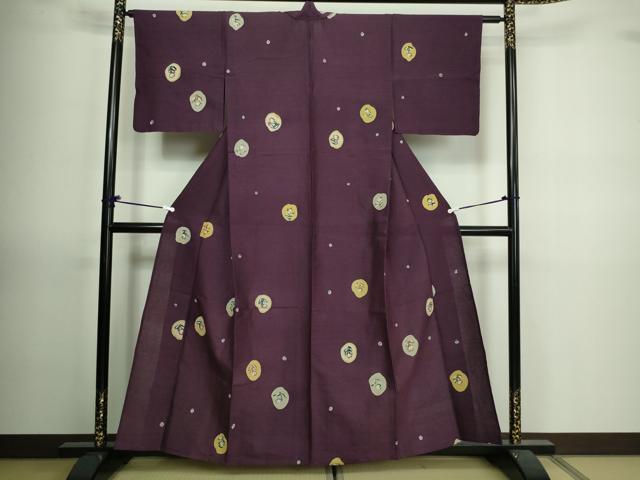 平和屋着物▽上質な紬 単衣 草花文 正絹 逸品 DAAV9690sf