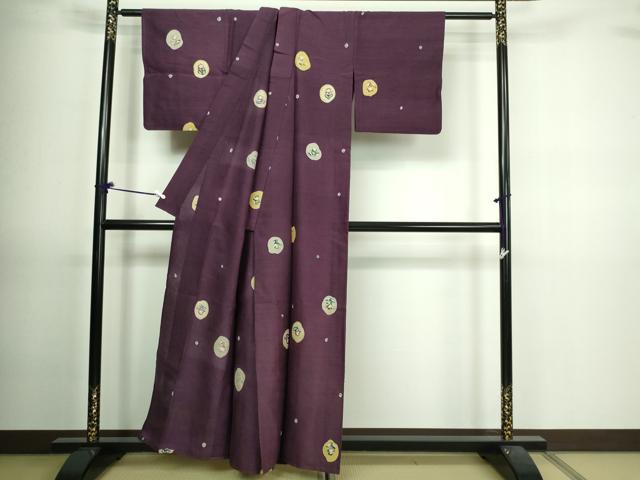 平和屋着物▽上質な紬 単衣 草花文 正絹 逸品 DAAV9690sf