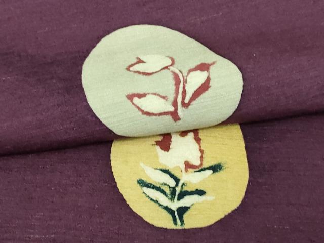平和屋着物▽上質な紬 単衣 草花文 正絹 逸品 DAAV9690sf