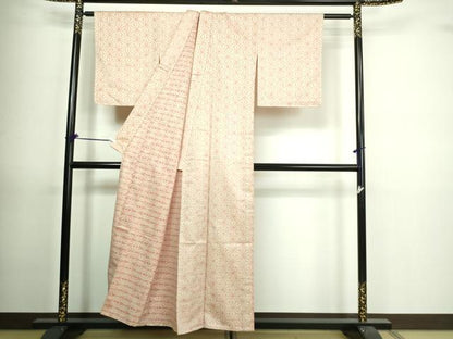 平和屋着物▽上質な紬 単衣 麻の葉文様 証紙付き 正絹 逸品 DAAV9692sf