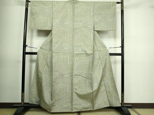 平和屋着物▽上質な紬 単衣 吉祥花文 正絹 逸品 DAAV9693sf