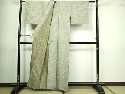 平和屋着物▽上質な紬 単衣 吉祥花文 正絹 逸品 DAAV9693sf