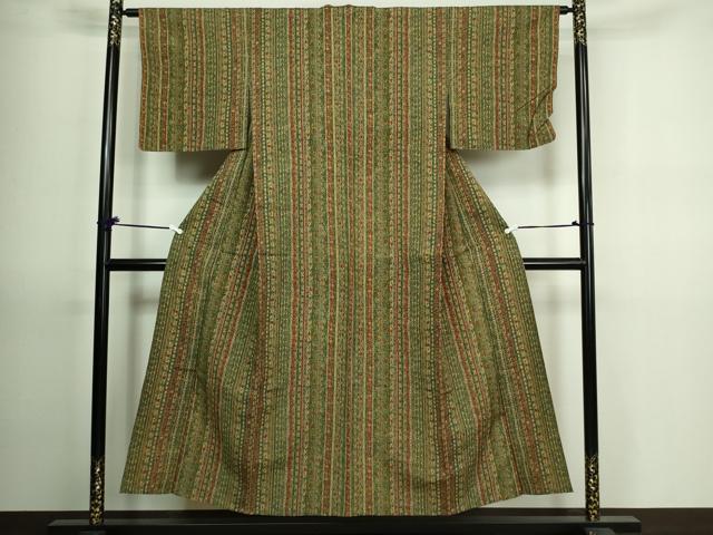 平和屋着物▽上質な紬 単衣 花唐草間道 正絹 逸品 DAAV9694sf