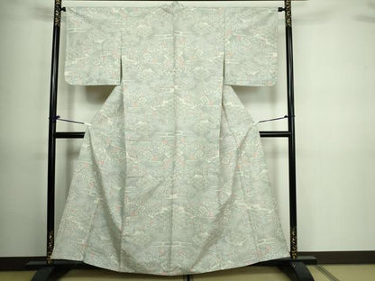 平和屋着物▽上質な紬 単衣 草花文 正絹 逸品 DAAV9696sf