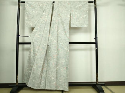 平和屋着物▽上質な紬 単衣 草花文 正絹 逸品 DAAV9696sf