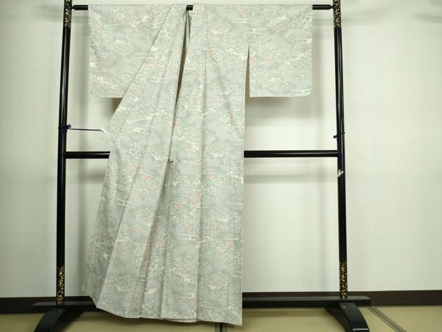 平和屋着物▽上質な紬 単衣 草花文 正絹 逸品 DAAV9696sf