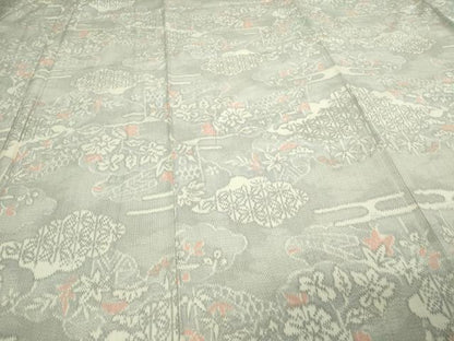 平和屋着物▽上質な紬 単衣 草花文 正絹 逸品 DAAV9696sf