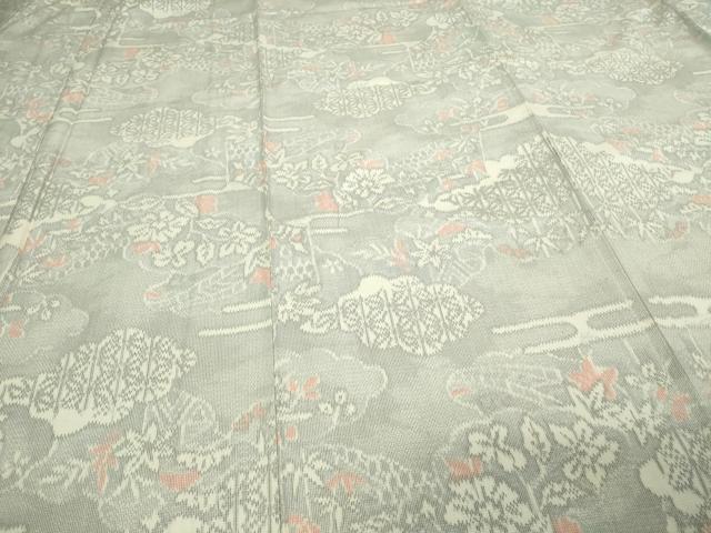 平和屋着物▽上質な紬 単衣 草花文 正絹 逸品 DAAV9696sf