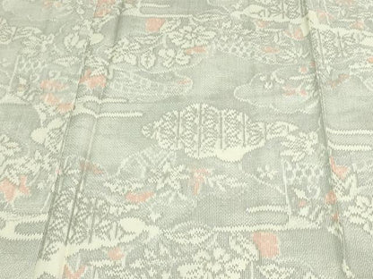 平和屋着物▽上質な紬 単衣 草花文 正絹 逸品 DAAV9696sf