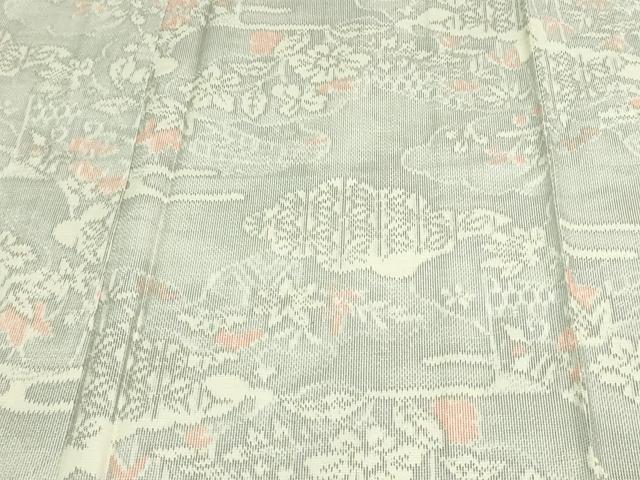平和屋着物▽上質な紬 単衣 草花文 正絹 逸品 DAAV9696sf