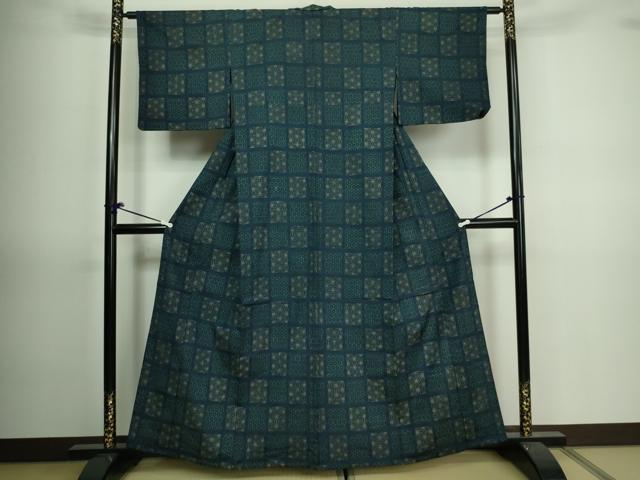 平和屋着物▽上質な紬　単衣　亀甲花文　正絹　逸品　DAAV9700sf