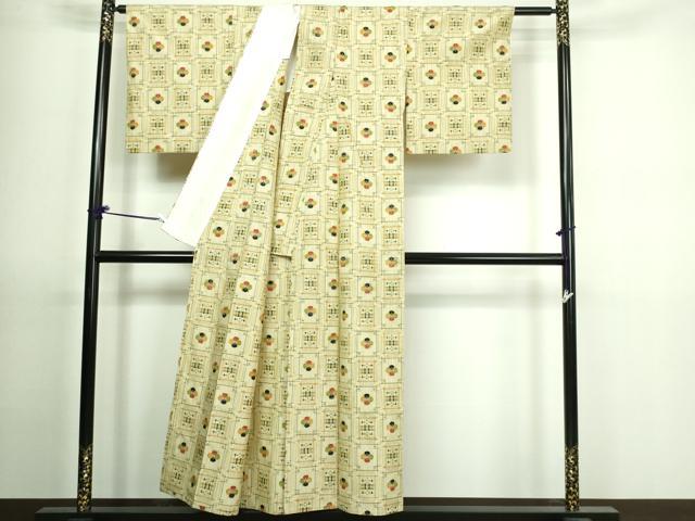 平和屋着物▽上質な紬　単衣　舞花文　正絹　逸品　DAAV9702sf