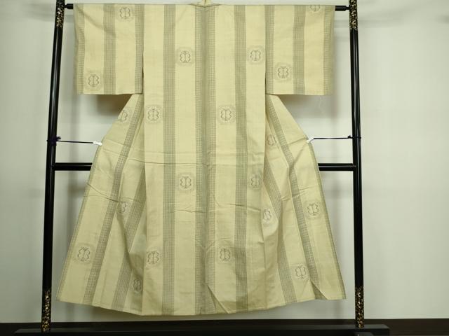 平和屋着物▽上質な紬 単衣 亀甲花文 正絹 逸品 DAAV9704sf
