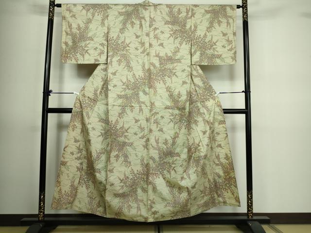 平和屋着物▽上質な紬 単衣 草花文 正絹 逸品 DAAV9705sf