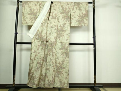 平和屋着物▽上質な紬 単衣 草花文 正絹 逸品 DAAV9705sf