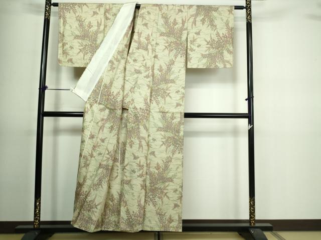 平和屋着物▽上質な紬 単衣 草花文 正絹 逸品 DAAV9705sf
