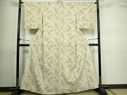平和屋着物▽本塩沢　単衣　草花文　正絹　逸品　DAAV9708sf