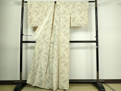平和屋着物▽本塩沢　単衣　草花文　正絹　逸品　DAAV9708sf