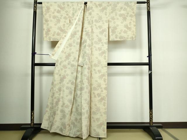 平和屋着物▽本塩沢　単衣　草花文　正絹　逸品　DAAV9708sf