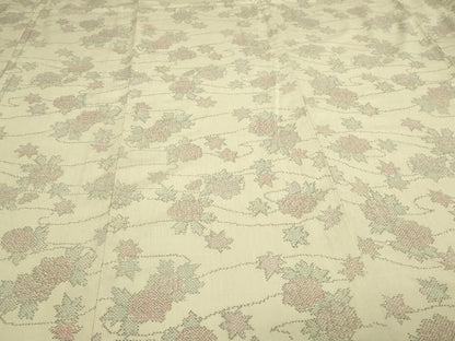 平和屋着物▽本塩沢　単衣　草花文　正絹　逸品　DAAV9708sf