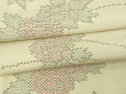 平和屋着物▽本塩沢　単衣　草花文　正絹　逸品　DAAV9708sf