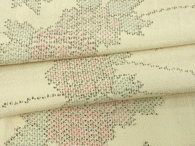 平和屋着物▽本塩沢　単衣　草花文　正絹　逸品　DAAV9708sf
