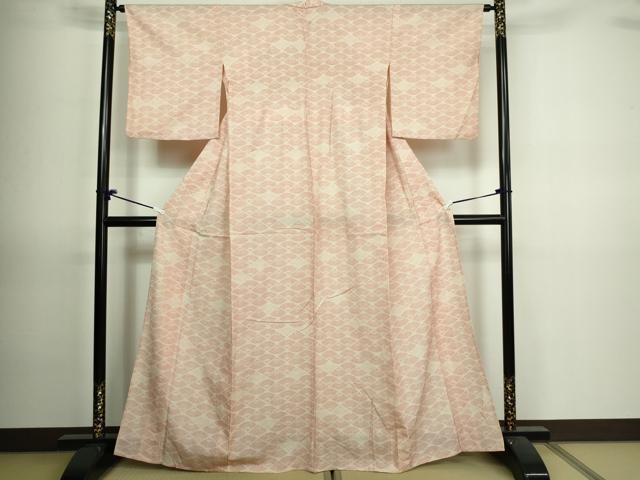 平和屋着物▽本塩沢　単衣　舞扇文　正絹　逸品　DAAV9709sf