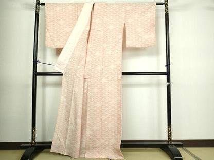 平和屋着物▽本塩沢　単衣　舞扇文　正絹　逸品　DAAV9709sf