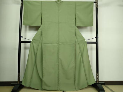 平和屋着物▽色無地　単衣　鶸茶色　洗える着物　DAAV9710sf