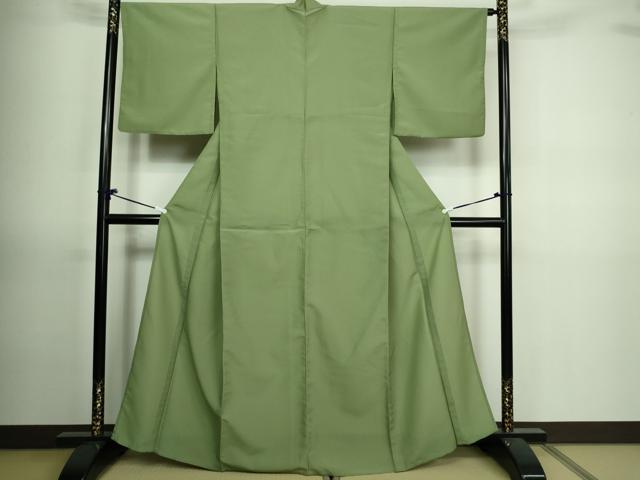 平和屋着物▽色無地　単衣　鶸茶色　洗える着物　DAAV9710sf