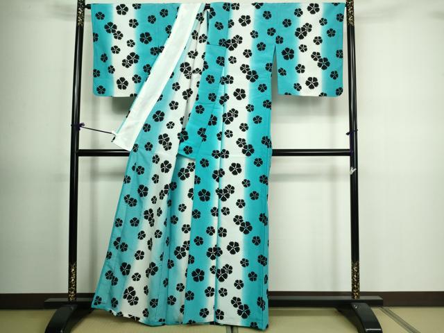 平和屋着物▽小紋　単衣　舞花文　暈し染め　洗える着物　DAAV9714sf