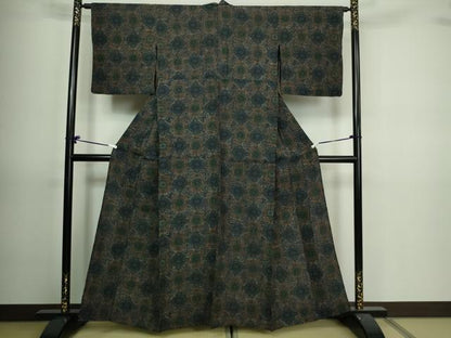平和屋着物▽上質な紬　単衣　花菱文　正絹　逸品　DAAV9715sf