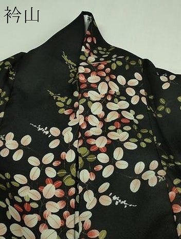 平和屋着物▽小紋　単衣　枝葉文　黒地　洗える着物　DAAV9720sf