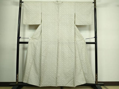 平和屋着物▽上質な紬 単衣 菱文 正絹 逸品 DAAV9724sf