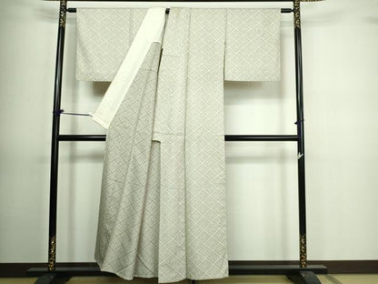 平和屋着物▽上質な紬 単衣 菱文 正絹 逸品 DAAV9724sf